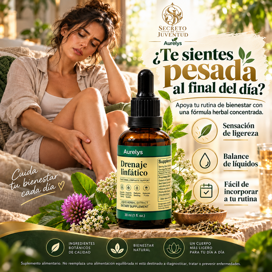 Suplemento líquido Aurelys con extractos herbales en frasco gotero
